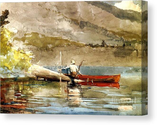 Reproduction Canvas Print featuring the painting The Red Canoe by Thea Recuerdo