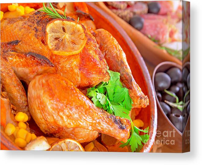 Baked Canvas Print featuring the photograph Traditional Thanksgiving dinner #1 by Anna Om
