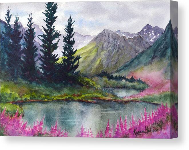 Fireweed Canvas Print featuring the painting Turnagain Pass Fireweed #1 by Karen Mattson