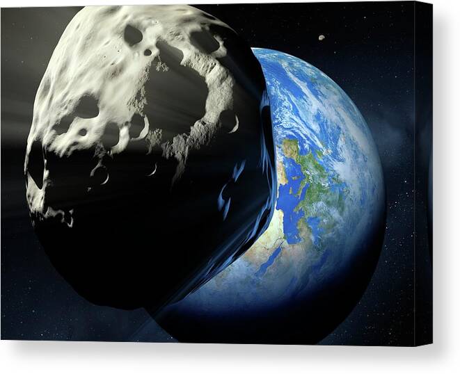 Earth Canvas Print featuring the photograph Asteroid Approaching Earth #10 by Detlev Van Ravenswaay/science Photo Library