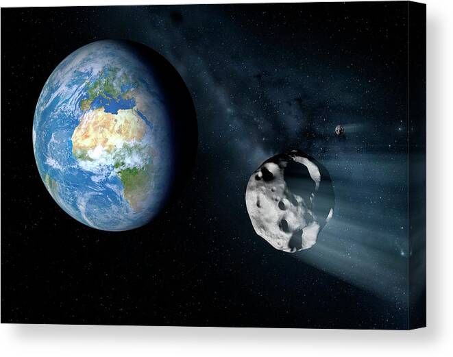 Earth Canvas Print featuring the photograph Asteroid Approaching Earth #15 by Detlev Van Ravenswaay/science Photo Library