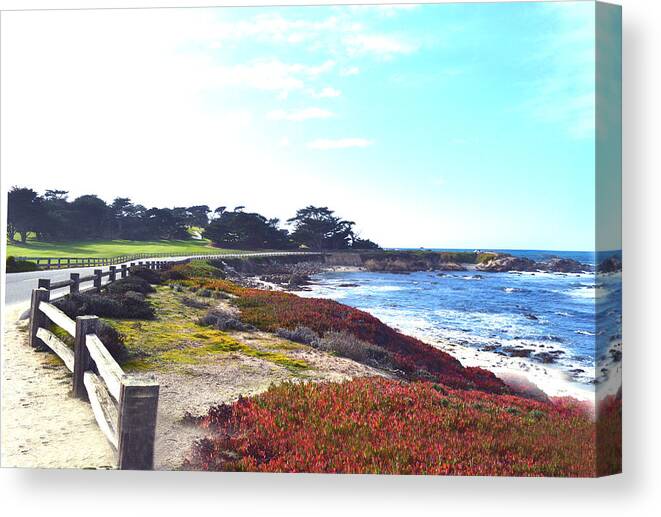Golf Course Canvas Print featuring the digital art 17 Mile Drive Shore Line II by Barbara Snyder