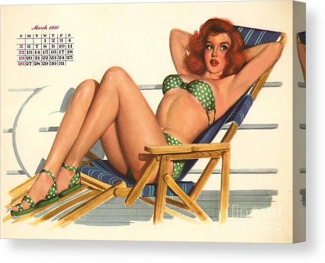 Vintage Canvas Print featuring the photograph 1950's Esquire Pin Up by Action