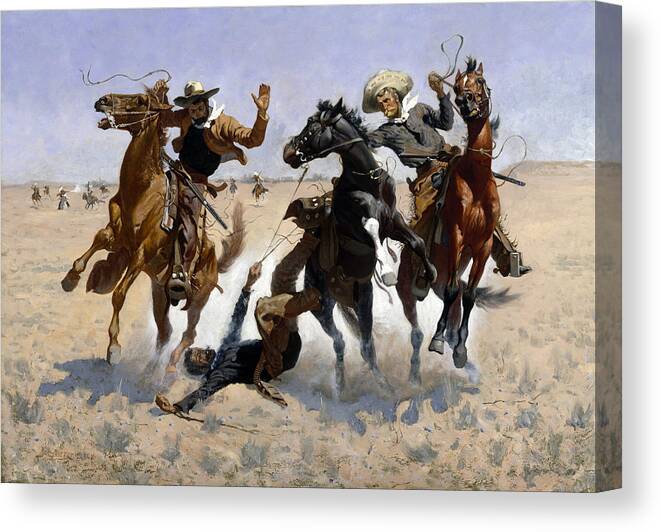Frederic Remington Canvas Print featuring the painting Aiding a Comrade #5 by Frederic Remington