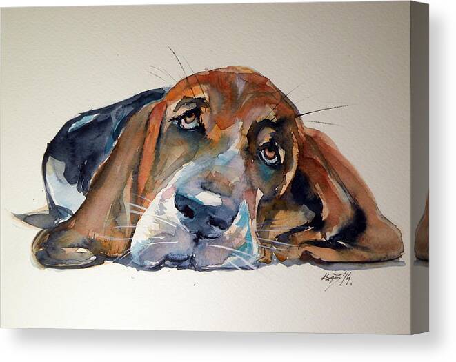 Dog Canvas Print featuring the painting Basset hound #3 by Kovacs Anna Brigitta