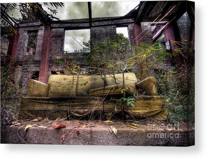 Abandoned Canvas Print featuring the photograph Big Comfy Couch #2 by Amy Cicconi