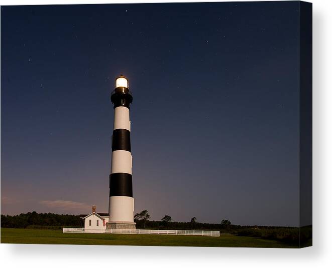 Super Moon Canvas Print featuring the photograph Bodie Island Lighthouse Nightscape by Stacy Abbott