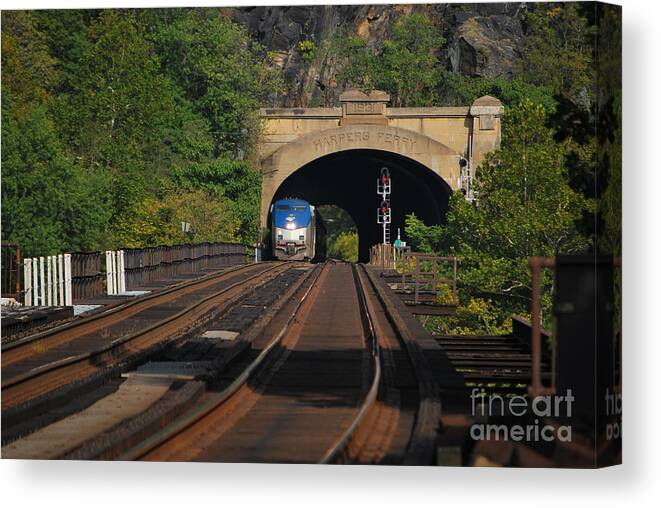 Harpersferry Canvas Print featuring the photograph Harpers Ferry Amtrak Series 4 of 6 by Bob Sample