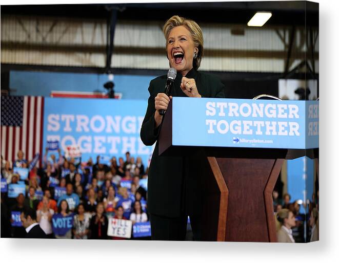 Nominee Canvas Print featuring the photograph Hillary Clinton Campaigns In Ohio Ahead #2 by Justin Sullivan