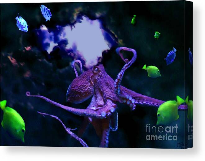 Ocean Art Canvas Print featuring the mixed media Octopus #2 by Steed Edwards