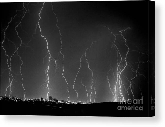 Lightning Canvas Print featuring the photograph Tucson City Lightning by J L Woody Wooden