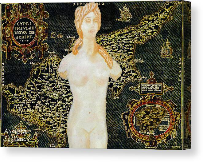 Augusta Stylianou Canvas Print featuring the painting Ancient Cyprus Map and Aphrodite by Augusta Stylianou