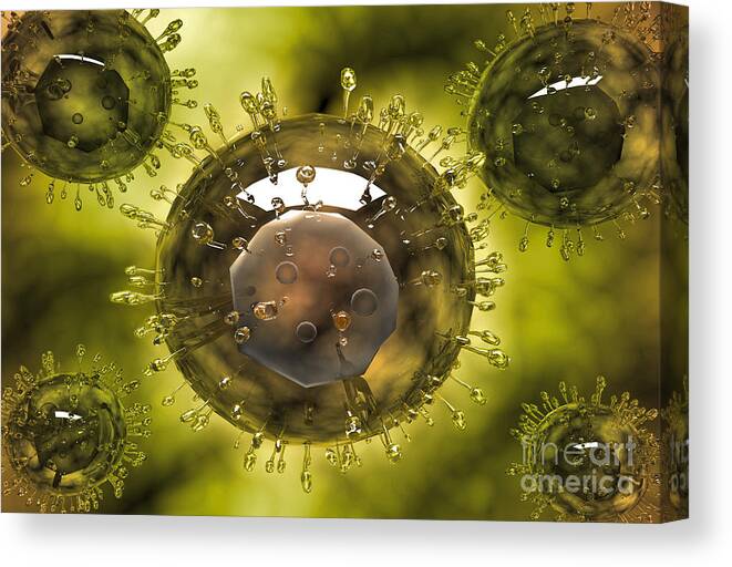Protoplasm Canvas Print featuring the digital art Group Of H5n1 Virus With Glassy View #3 by Stocktrek Images