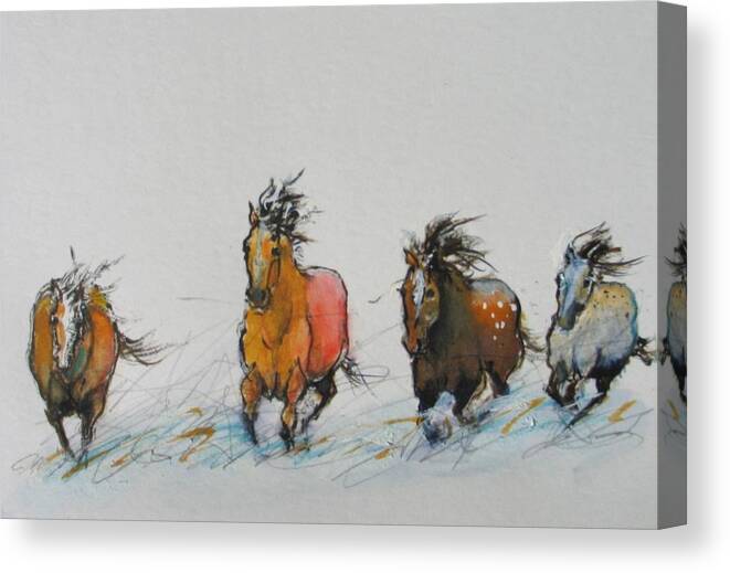 Horses Canvas Print featuring the painting 4 On The Run by Elizabeth Parashis