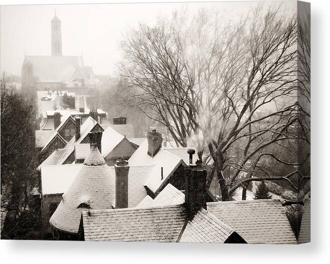 Snow Canvas Print featuring the photograph A Cozy Fire by Lynn Wohlers