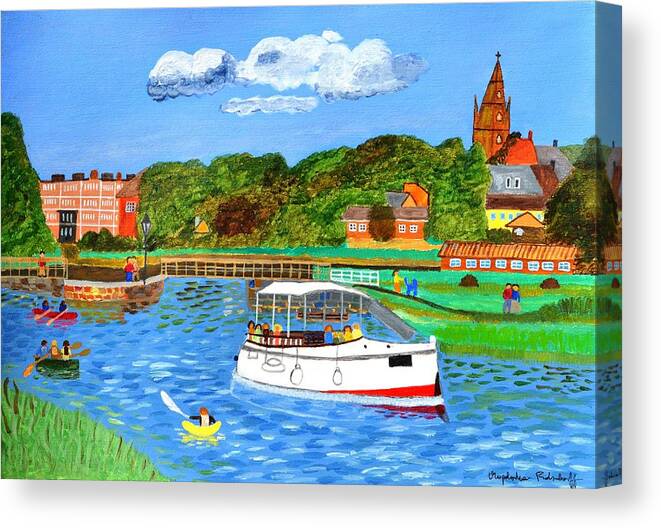 River Canvas Print featuring the painting A day on the river in Exeter by Magdalena Frohnsdorff