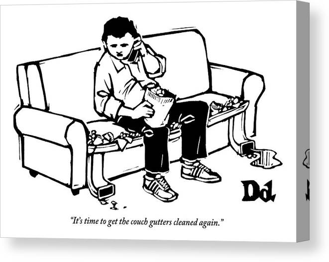 Couch Potato Canvas Print featuring the drawing A Man Talking The Phone by Drew Dernavich