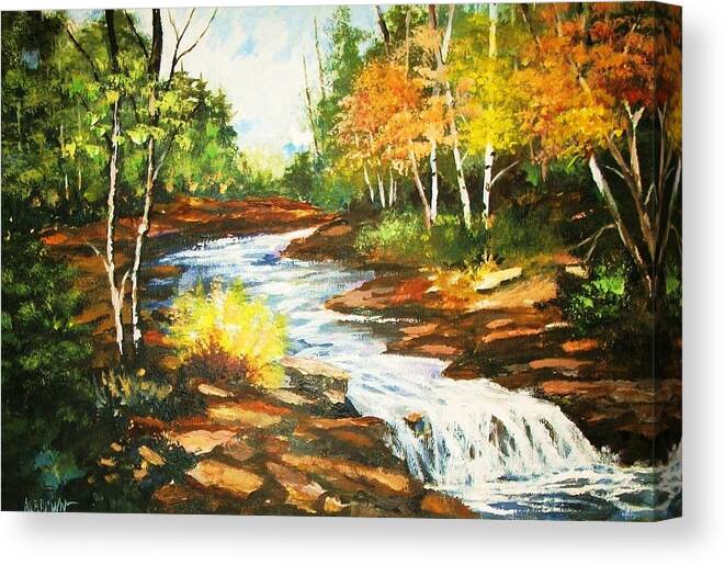 Forest Canvas Print featuring the painting A Winding Creek in Autumn by Al Brown