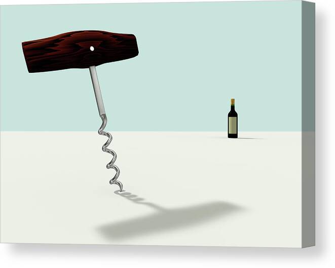Corkscrew Canvas Print featuring the digital art A Wine Opener And Wine by Yagi Studio