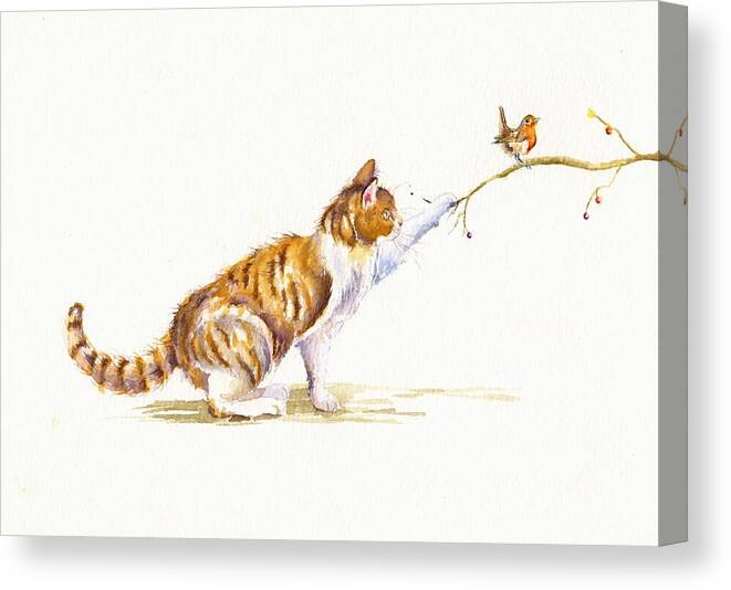 Cat Canvas Print featuring the painting A Winter's Tale - Tabby Cat by Debra Hall