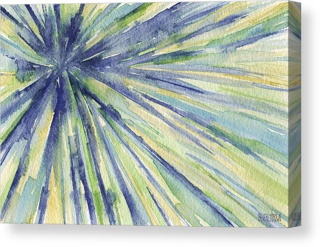 Abstract Canvas Print featuring the painting Abstract Watercolor Painting - Blue Yellow Green Starburst Pat by Beverly Brown