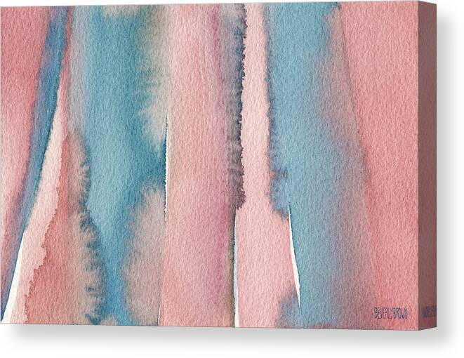 Abstract Canvas Print featuring the painting Abstract Watercolor Painting - Coral and Teal Blue Wide Stripes by Beverly Brown