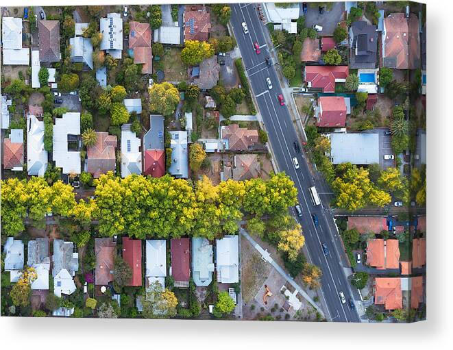 Suburb Canvas Print featuring the photograph Aerial View of Suburb by Georgeclerk