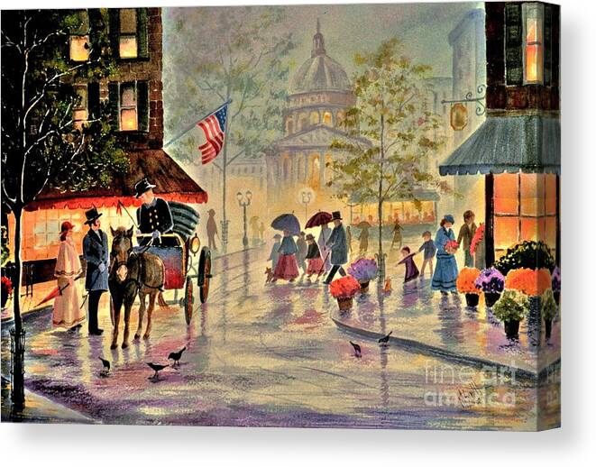 City Scene Canvas Print featuring the painting After The Rain by Marilyn Smith