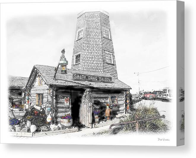 Salty Dawg Canvas Print featuring the photograph Alaska's Salty Dawg Saloon in b/w by Dyle  Warren