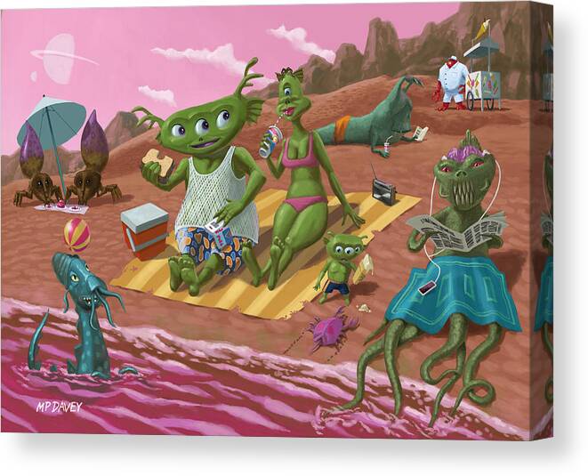 Beach Canvas Print featuring the painting Alien Beach Vacation by Martin Davey
