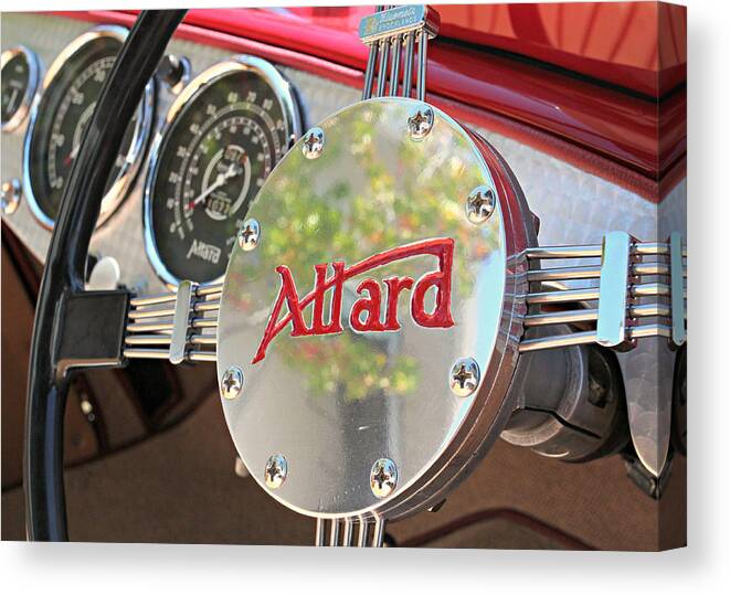 Classic Car Canvas Print featuring the photograph Allard Steering Wheel by Steve Natale