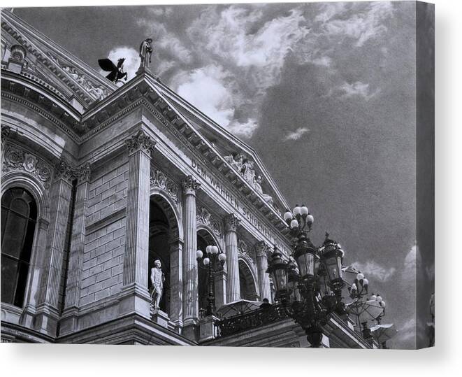 Pencil Drawing Canvas Print featuring the painting Alte Oper Frankfurt by Hirokazu Tomimasu