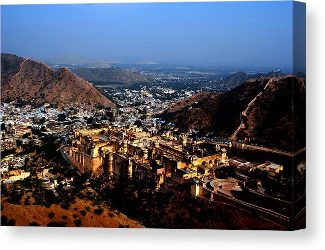 Historical Fort Canvas Print featuring the photograph Amber Palace - Jaipur- Rajasthan- Viator's Agonism by Vijinder Singh