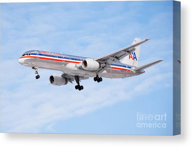757 Canvas Print featuring the photograph Amercian Airlines Boeing 757 Airplane Landing by Paul Velgos