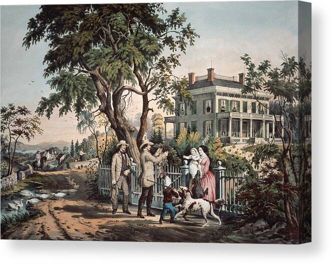 American Country Life Canvas Print featuring the painting American Country Life October Afternoon, 1855 by Currier and Ives