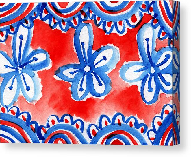 Red White And Blue Canvas Print featuring the mixed media Americana Celebration 2 by Linda Woods