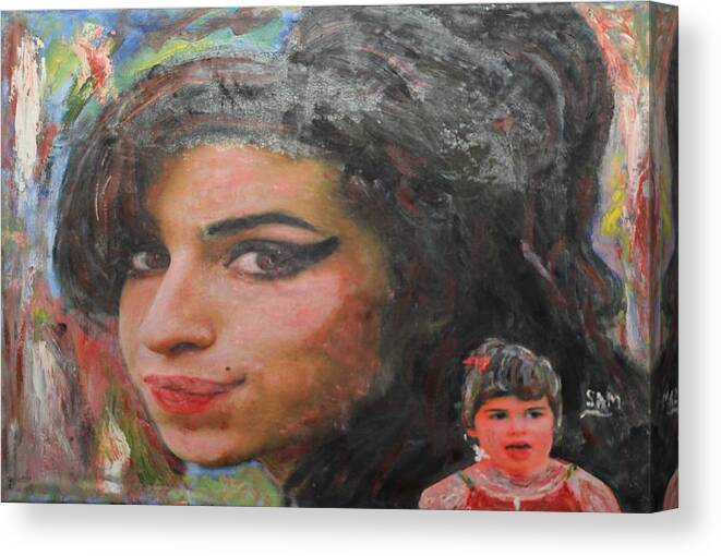 Amy Canvas Print featuring the painting Amy as a child and Grown-up by Sam Shaker