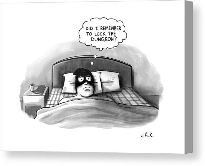 Captionless Executioner Canvas Print featuring the drawing An Executioner In Bed Thinks Did I Remember by Jason Adam Katzenstein