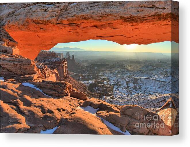 Mesa Arch Sunrise Canvas Print featuring the photograph Ancient Orange by Adam Jewell