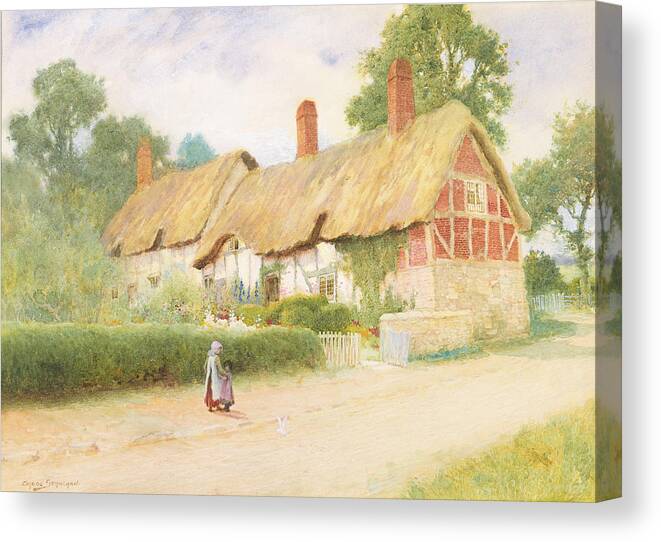 Tudor Canvas Print featuring the painting Ann Hathaway's Cottage by Arthur Claude Strachan