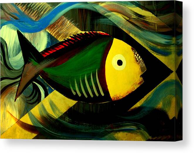 Abstract -fish Canvas Print featuring the painting Aqua by Steve Godleski