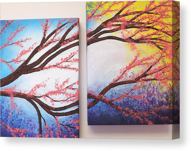 Asian Bloom Triptych Canvas Print featuring the painting Asian Bloom Triptych 2 3 by Darren Robinson