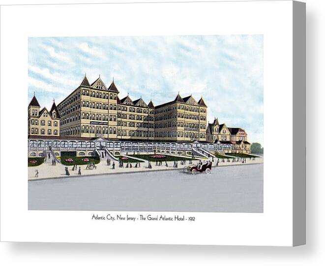 Grand Atlantic Hotel Canvas Print featuring the digital art Atlantic City New Jersey - The Grand Atlantic Hotel - 1912 by John Madison