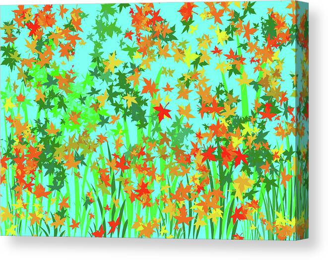 Outdoors Canvas Print featuring the digital art Autumn Leaves. Creative Abstract Design by Raj Kamal