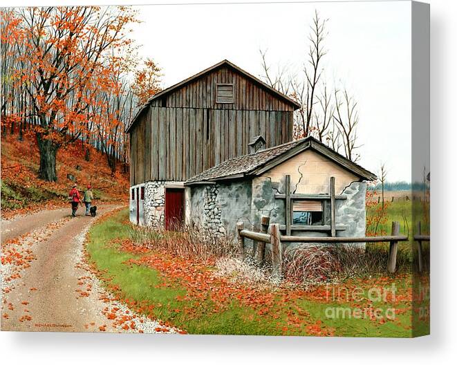 Old Barn Canvas Print featuring the painting Autumn's Past Time by Michael Swanson