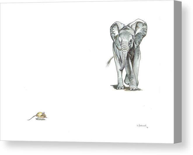 Baby Elephant Canvas Print featuring the painting Baby Elephant and Elephant Shrew by Helen Fleetwood