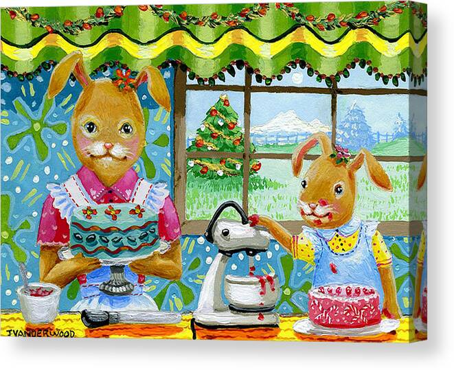Rabbits Canvas Print featuring the painting Baking Holiday Goodies by Jacquelin L Westerman