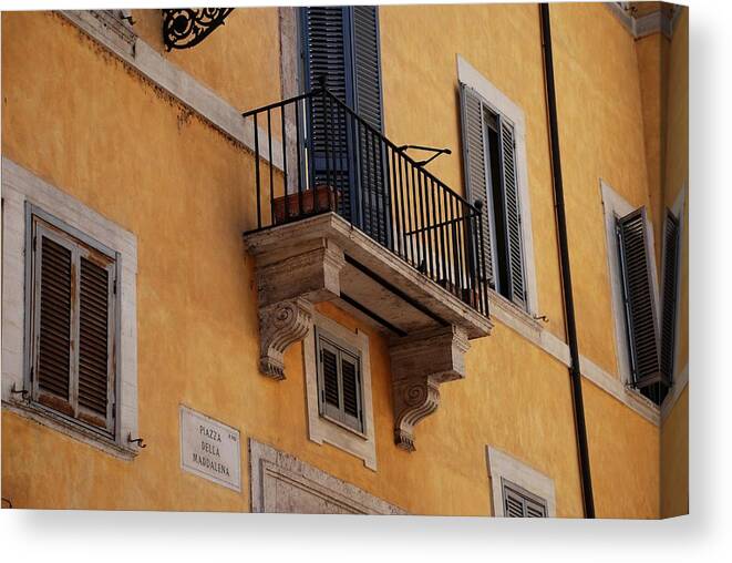 Rome Canvas Print featuring the photograph Balcony Piazza della Madallena in Roma by Dany Lison
