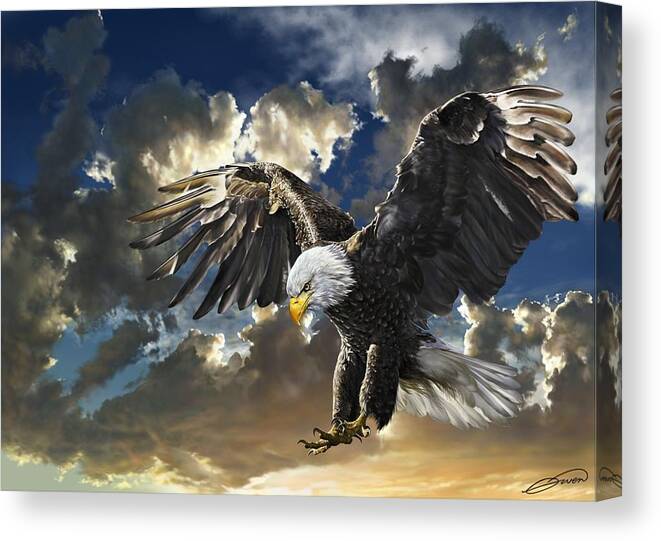 Bald Eagle Canvas Print featuring the digital art BALD EAGLE Haliaeetus leucocephalus by Owen Bell