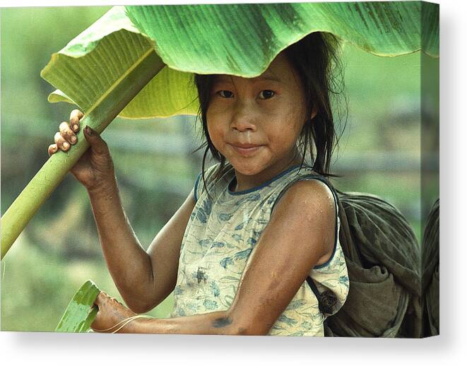 Little Girl Canvas Print featuring the photograph Banana Leaf Umbrella by Carl Purcell